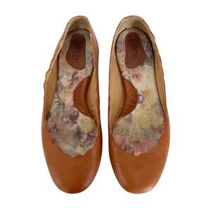 Born Ballet Flats Womens Size 7.5M Brown Leather Scalloped Slip On Comfort Shoes
